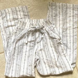 Ivory Black drawstring striped palazzo pants